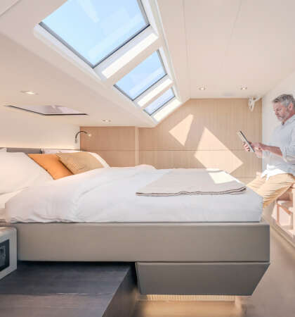 The luxury catamaran PRIVILEGE 650 Signature, Lorima mast, North Sails and Raymarine Yacht photographer Ludovic FRUCHAUD IMACIS 2024